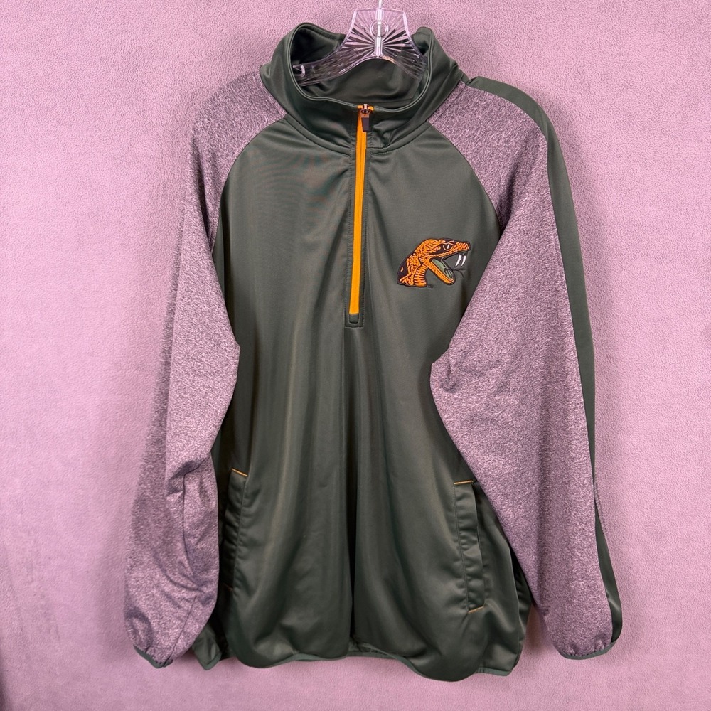 Florida A&M Rattlers Mens 2XL Sweatshirt G-III Sport 1/4 Zip Pullover Green/Gray